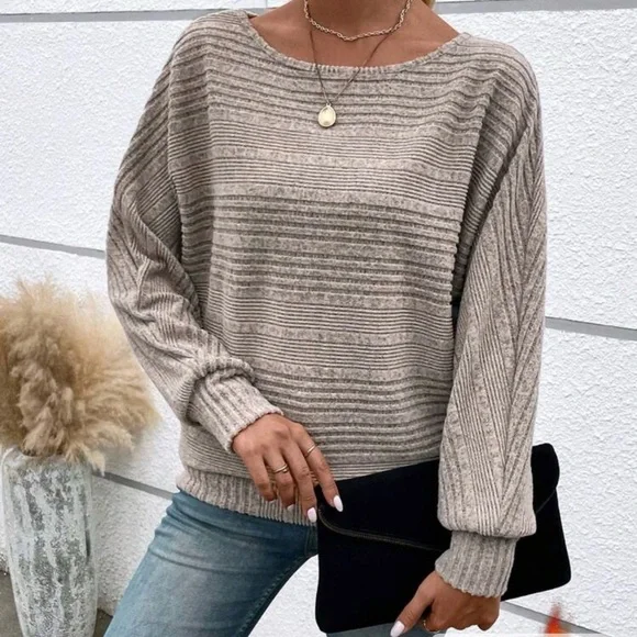 SHEIN Taupe Ribbed Knit Top - Picture 1 of 7